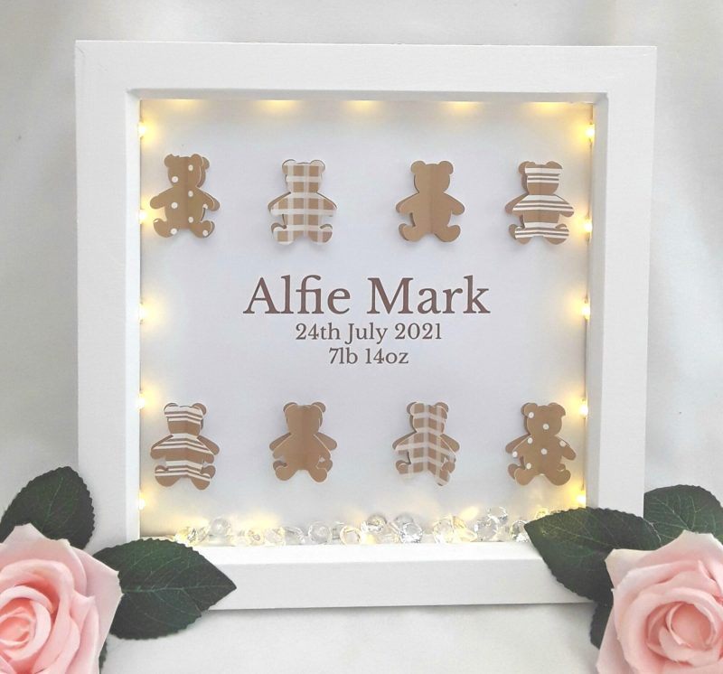 Teddy Frame, Personalised New baby frame,baby girl frame,Teddy night light, baby boy frame,nursery decor,baby keepsake frame,new baby gift