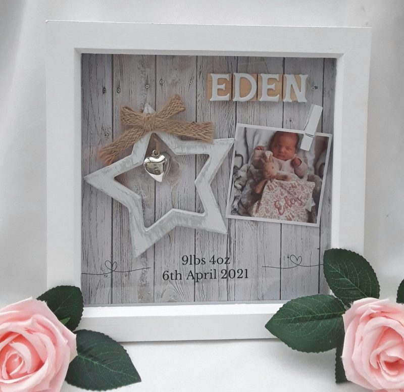 New baby frame,star baby frame,baby girl frame,baby boy frame,nursery decor,baby keepsake frame,new baby gift