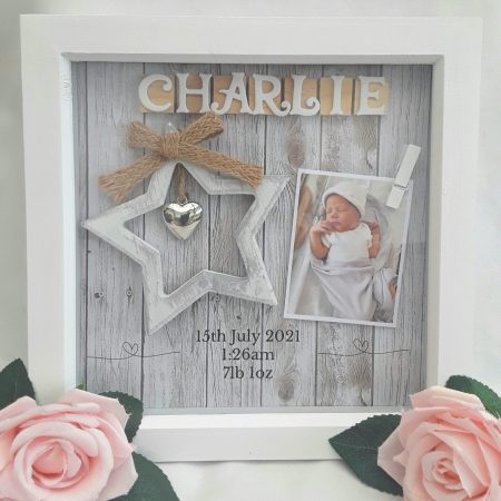 New baby frame,star baby frame,baby girl frame,baby boy frame,nursery decor,baby keepsake frame,new baby gift