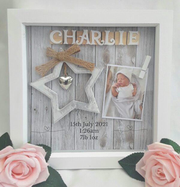 New baby frame,star baby frame,baby girl frame,baby boy frame,nursery decor,baby keepsake frame,new baby gift