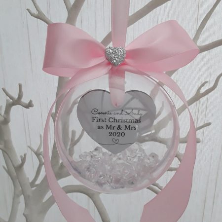 8cm Beautiful Personalised First Christmas Ornament,Mr & Mrs Bauble,First Christmas as Mr & Mrs Bauble,1st Christmas Memory Bauble, Snow Filled Bauble,Crystal Filled Bauble