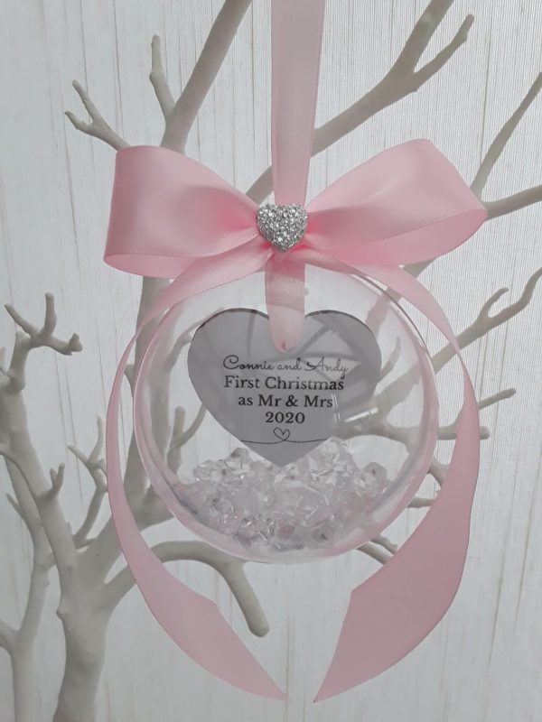 8cm Beautiful Personalised First Christmas Ornament,Mr & Mrs Bauble,First Christmas as Mr & Mrs Bauble,1st Christmas Memory Bauble, Snow Filled Bauble,Crystal Filled Bauble