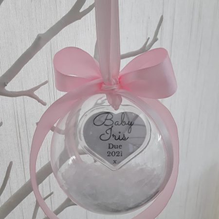 8cm Beautiful Personalised Baby Scan Ornament,Baby Scan Bauble,Bumps First Christmas Bauble,Bumps Memory Bauble,Snow FIlled Bauble