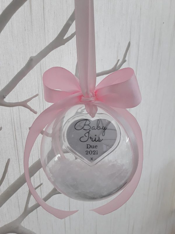 8cm Beautiful Personalised Baby Scan Ornament,Baby Scan Bauble,Bumps First Christmas Bauble,Bumps Memory Bauble,Snow FIlled Bauble