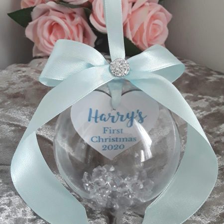 8cm Beautiful Personalised Baby Ornament,New Baby Bauble,First Christmas Bauble,1st Christmas Memory Bauble,Crystal Bauble,Crystal Filled Bauble