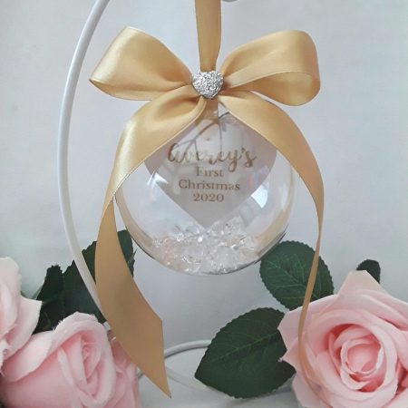 8cm Beautiful Personalised Baby Ornament,New Baby Bauble,First Christmas Bauble,1st Christmas Memory Bauble,Crystal Bauble,Crystal Filled Bauble