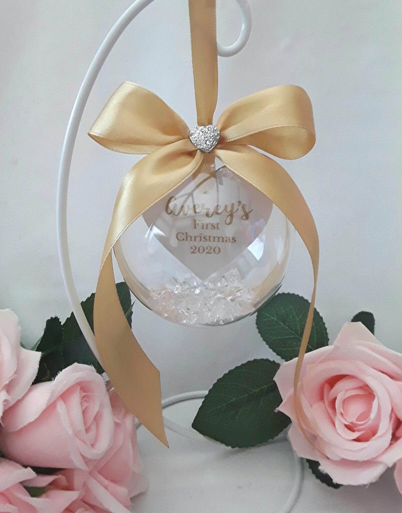 8cm Beautiful Personalised Baby Ornament,New Baby Bauble,First Christmas Bauble,1st Christmas Memory Bauble,Crystal Bauble,Crystal Filled Bauble - Image 3