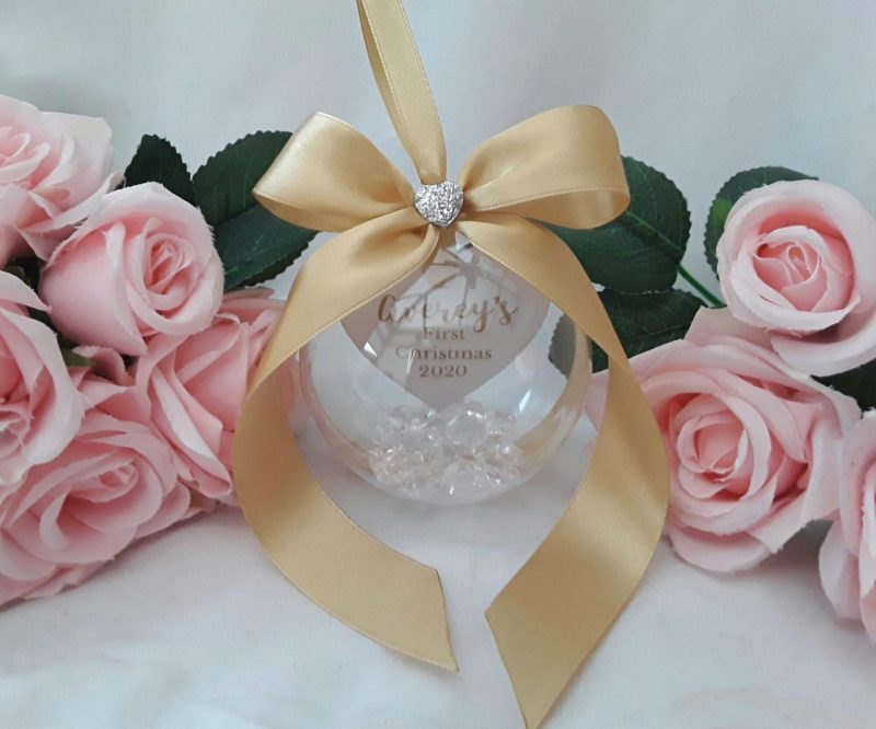 8cm Beautiful Personalised Baby Ornament,New Baby Bauble,First Christmas Bauble,1st Christmas Memory Bauble,Crystal Bauble,Crystal Filled Bauble