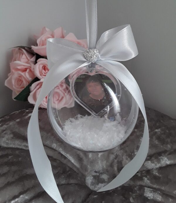 8cm Beautiful Personalised Loss Bauble,Remembrance Ornament,Memory Bauble,Memorial Bauble ,Christmas Memory Ornament,Snow bauble,Hanging memory bauble