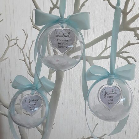 8cm Beautiful Personalised Loss Bauble,Remembrance Ornament,Memory Bauble,Memorial Bauble ,Christmas Memory Ornament,Snow bauble,Hanging memory bauble
