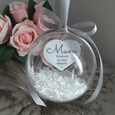 8cm Beautiful Personalised Loss Bauble,Remembrance Ornament,Memory Bauble,Memorial Bauble ,Christmas Memory Ornament,Snow bauble,Hanging memory bauble