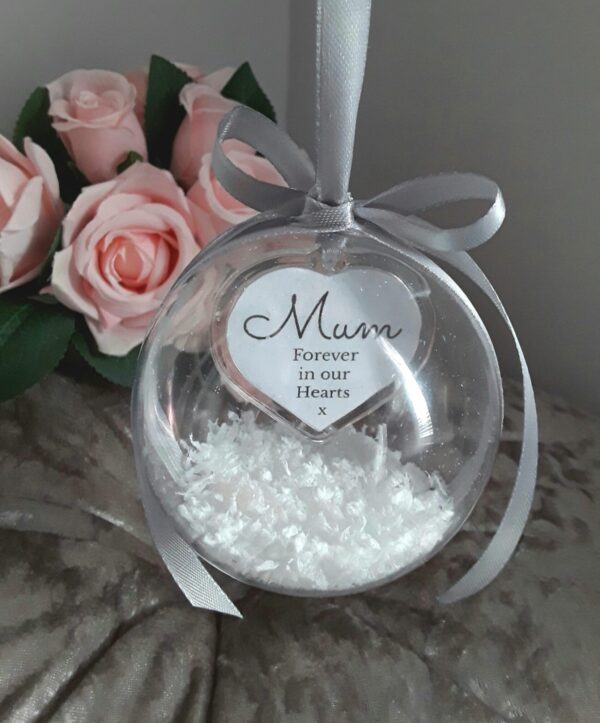 8cm Beautiful Personalised Loss Bauble,Remembrance Ornament,Memory Bauble,Memorial Bauble ,Christmas Memory Ornament,Snow bauble,Hanging memory bauble