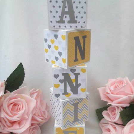 Wood baby name blocks,baby gift,yellow and grey nursery decor