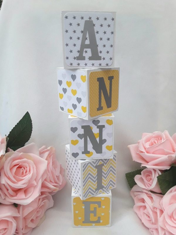 Wood baby name blocks,baby gift,yellow and grey nursery decor
