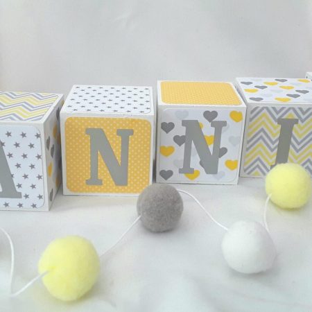 Wood baby name blocks,baby gift,yellow and grey nursery decor