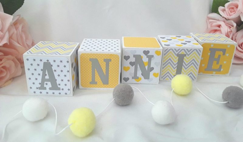 Wood baby name blocks,baby gift,yellow and grey nursery decor