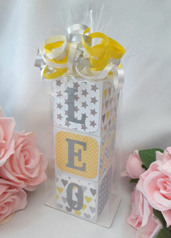 Wood baby name blocks,baby gift,yellow and grey nursery decor