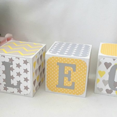 Wood baby name blocks,baby gift,yellow and grey nursery decor