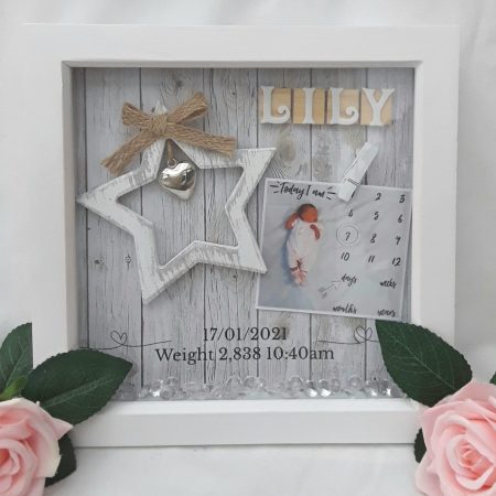 New baby frame,star baby frame,baby girl frame,baby boy frame,nursery decor,baby keepsake frame,new baby gift