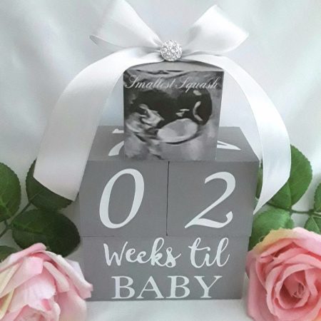 Baby Shower Gift,Baby Countdown Wood Blocks,Baby Scan Wood Blocks,Painted Countdown Blocks
