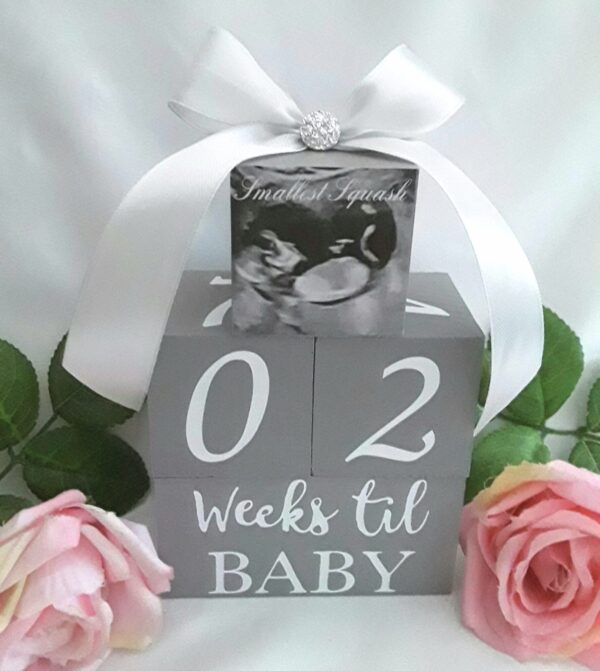 Baby Shower Gift,Baby Countdown Wood Blocks,Baby Scan Wood Blocks,Painted Countdown Blocks