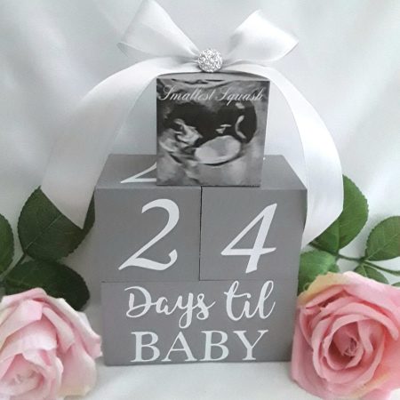 Baby Shower Gift,Baby Countdown Wood Blocks,Baby Scan Wood Blocks,Painted Countdown Blocks