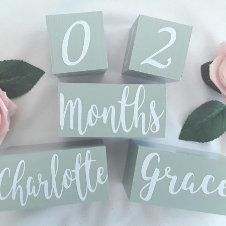 Twin Milestone Wood Blocks, wood name blocks, painted name blocks