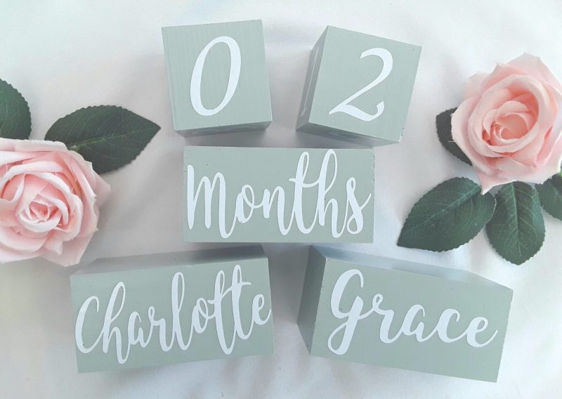 Twin Milestone Wood Blocks, wood name blocks, painted name blocks