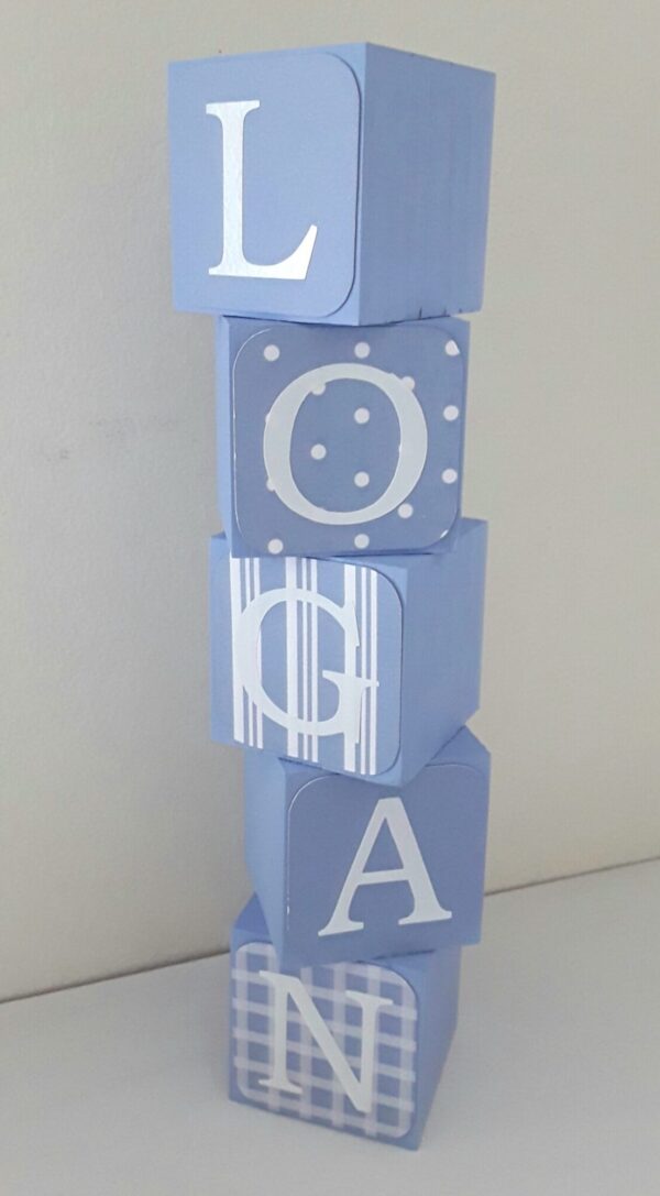 Handpainted wood baby name blocks, 6 colours, 3 block sizes
