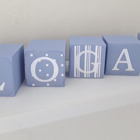 Handpainted wood baby name blocks, 6 colours, 3 block sizes