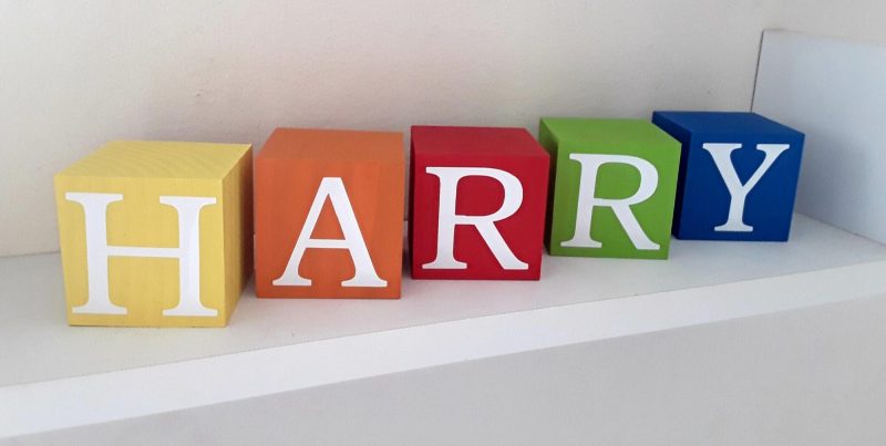 Handpainted wood baby name blocks, Rainbow wood blocks,Rainbow baby gift, 3 sizes available
