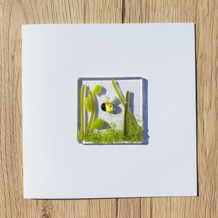 Keepsake fused glass blank card featuring a bee amongst vines