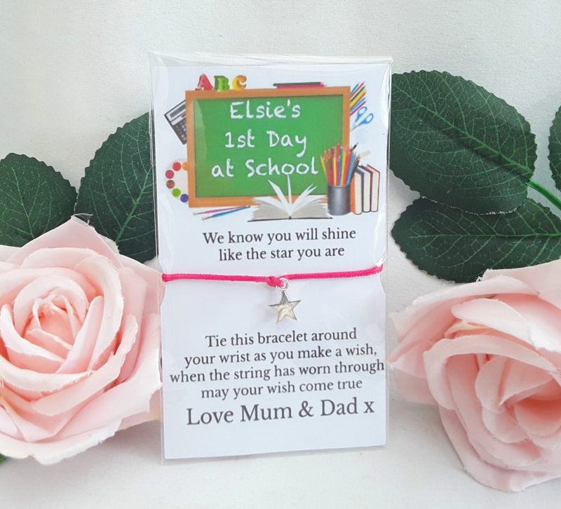 Personalised 1st day at school bracelet, 1st day at school gift, 12 cord colours