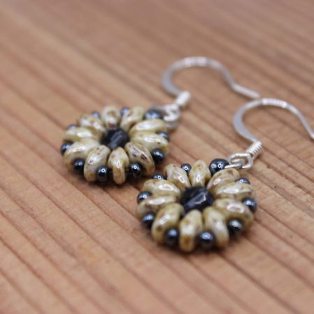 Handcrafted Beaded Mini Flower Dangle Earrings - Cream