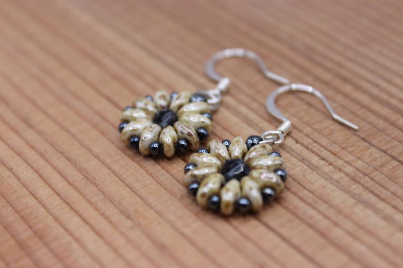 Handcrafted Beaded Mini Flower Dangle Earrings - Cream