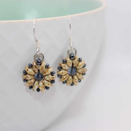 Handcrafted Beaded Mini Flower Dangle Earrings - Cream