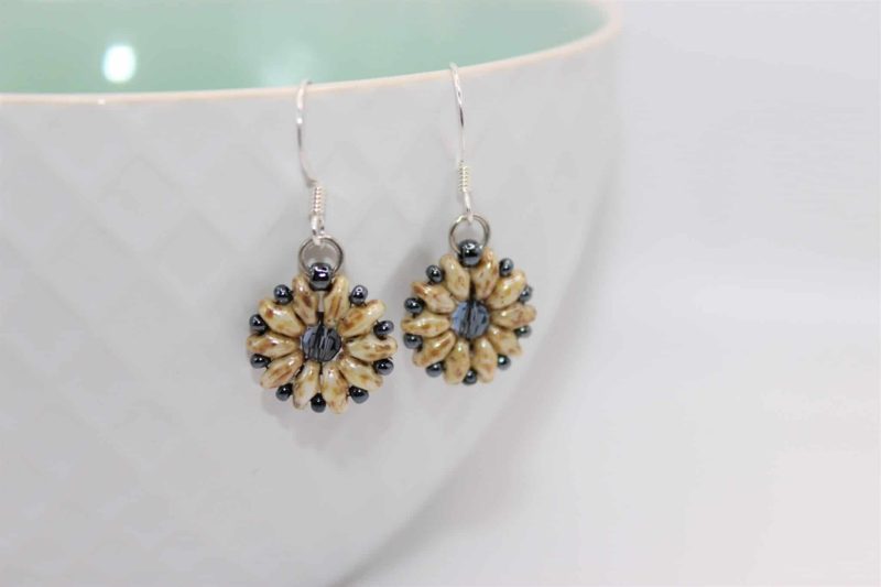 Handcrafted Beaded Mini Flower Dangle Earrings - Cream