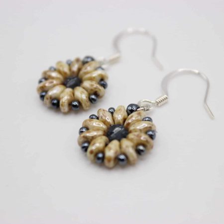 Handcrafted Beaded Mini Flower Dangle Earrings - Cream