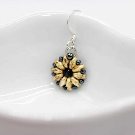 Handcrafted Beaded Mini Flower Dangle Earrings - Cream