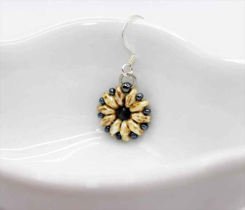 Handcrafted Beaded Mini Flower Dangle Earrings - Cream