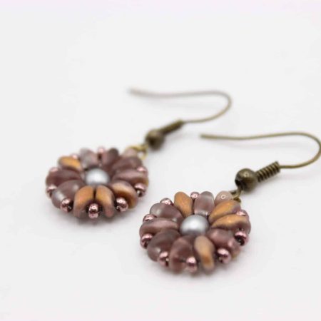 Handcrafted Beaded Mini Flower Dangle Earrings - Antique Brass