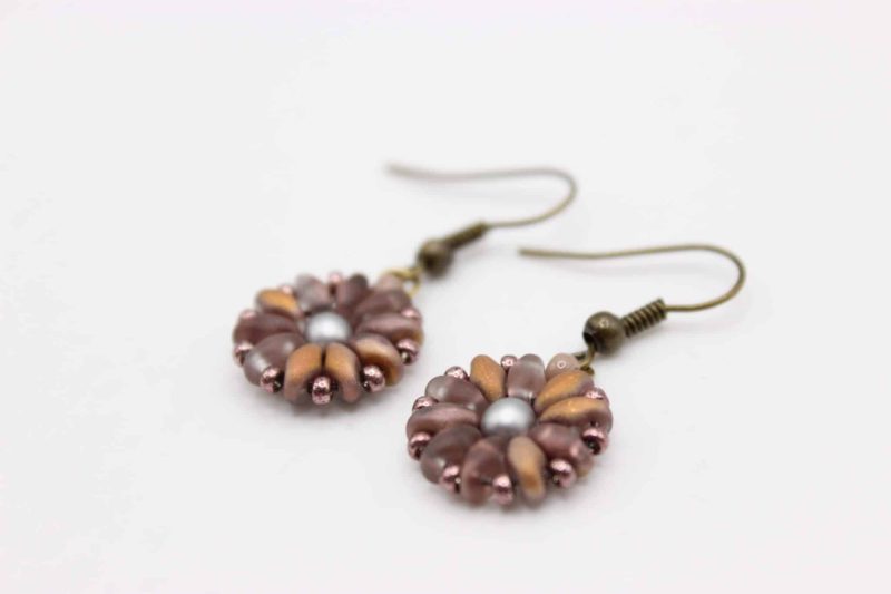 Handcrafted Beaded Mini Flower Dangle Earrings - Antique Brass