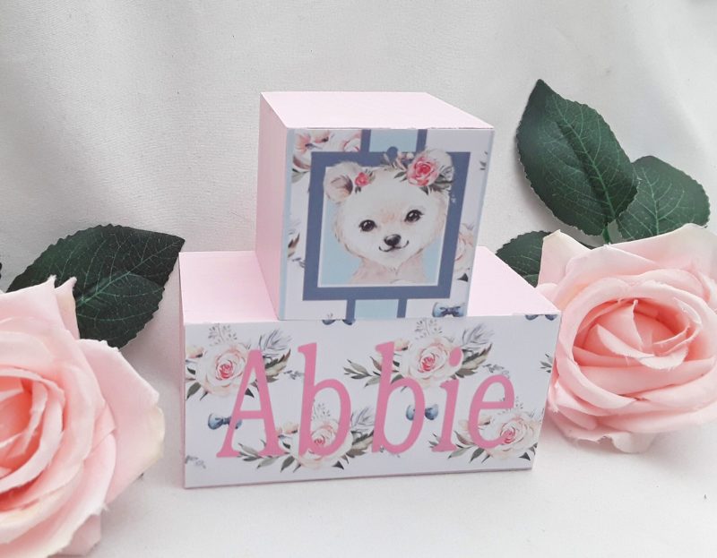 Wood name blocks, new baby gift, floral wood baby blocks, baby wood blocks, floral nursery decor, cute animal name blocks