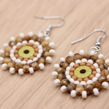 Ferris Wheel Earrings - handcrafted round dangle seed bead / beaded earrings - Cobblestone