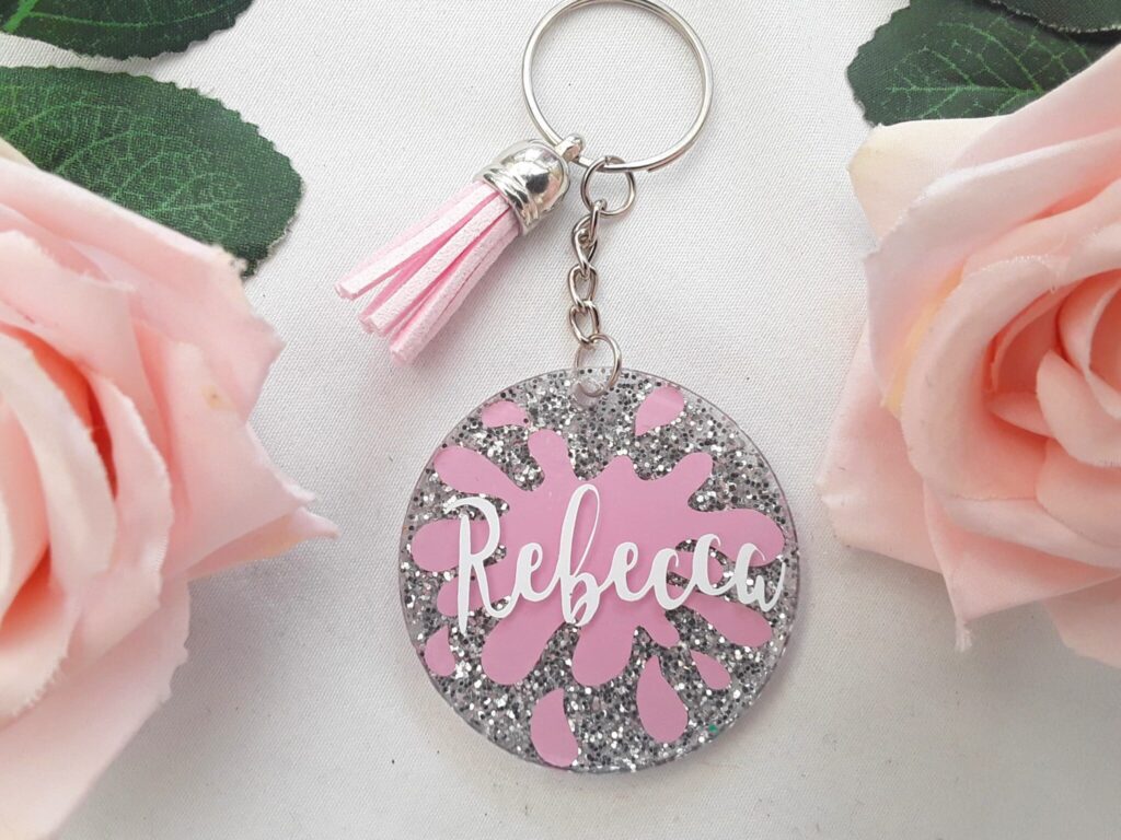 5cm acrylic glitter name keyring, acrylic personalised glitter keyring, personalised acrylic glitter keychain, personalised glitter keyring, personalised glitter keychain
