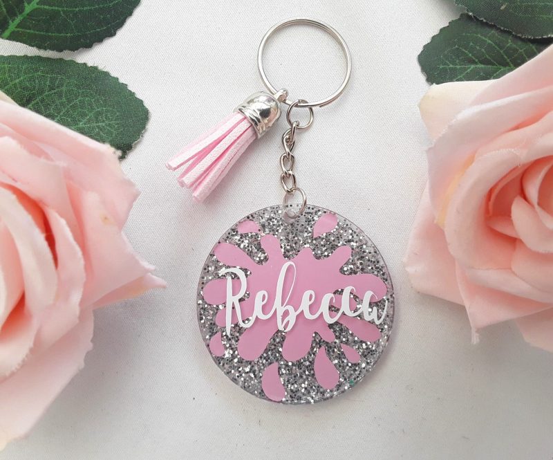 5cm acrylic glitter name keyring, acrylic personalised glitter keyring, personalised acrylic glitter keychain, personalised glitter keyring, personalised glitter keychain