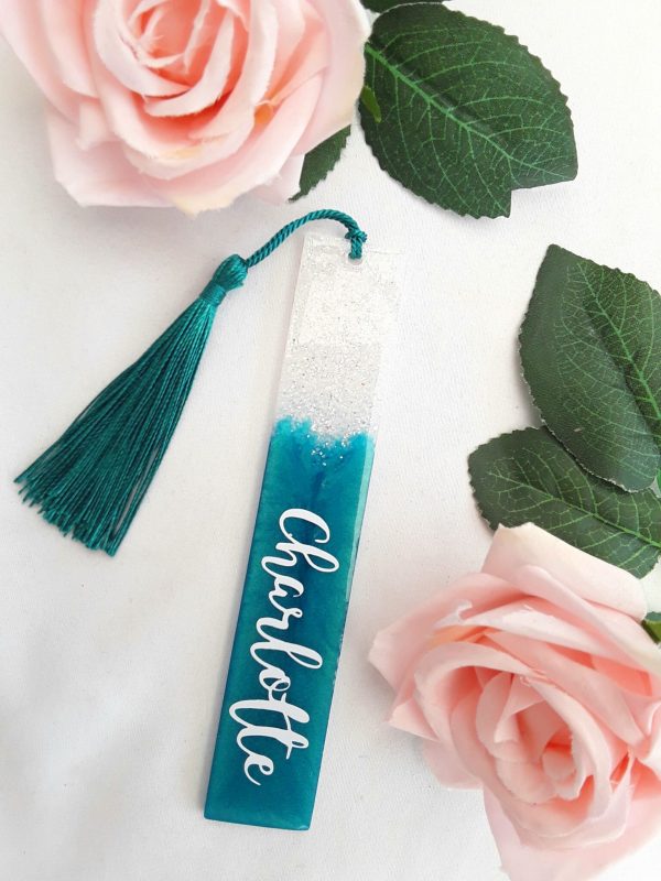 Personalised resin bookmark, resin glitter bookmark, resin bookmark gift, book lover gift,