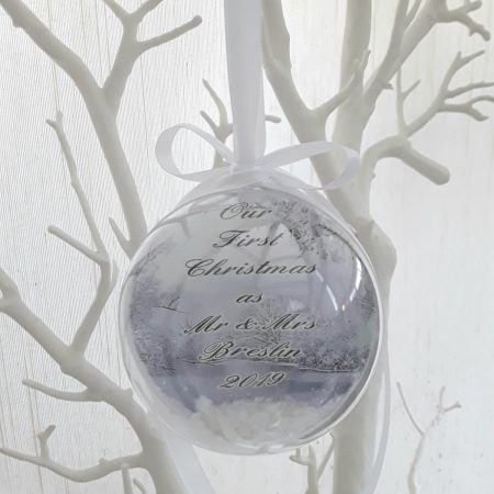 6cm or 8cm Beautiful Wedding Bauble, First Christmas as Mr & Mrs bauble, Mr & Mrs Ornament