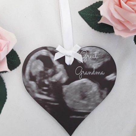 Personalised baby scan hanging wood heart,baby announcement heart wood plaque