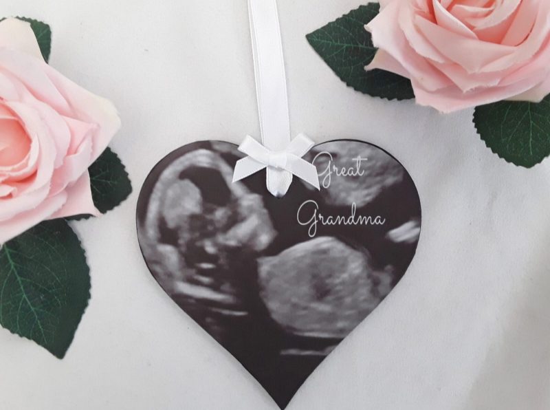 Personalised baby scan hanging wood heart,baby announcement heart wood plaque